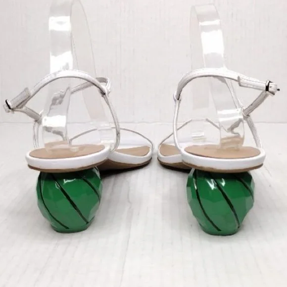 INC White Green Calise Square Toe Buckle Ankle Vacation Embellished Round Heel - Picture 7 of 15
